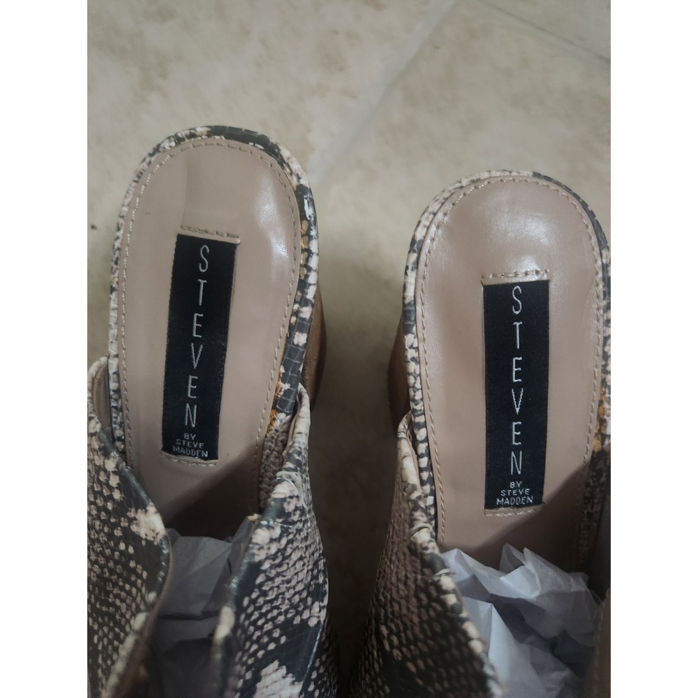 Steve Madden Snake Print Pointed Toe Mules Stacked Block Heel Size 8.5 Slip On - Picture 4 of 9